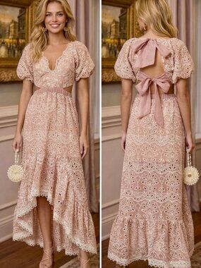 NWT $330 ELLIATT Melancholy Eyelet Maxi Dress in Pink Blush Size XS